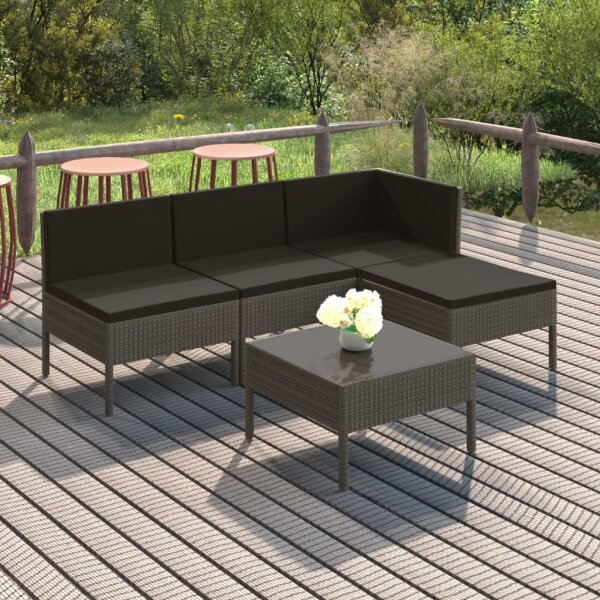 vidaXL 5-tlg. Garten-Lounge-Set mit Auflagen Poly Rattan Grau