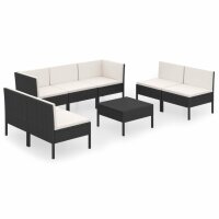 vidaXL 8-tlg. Garten-Lounge-Set mit Auflagen Poly Rattan Schwarz