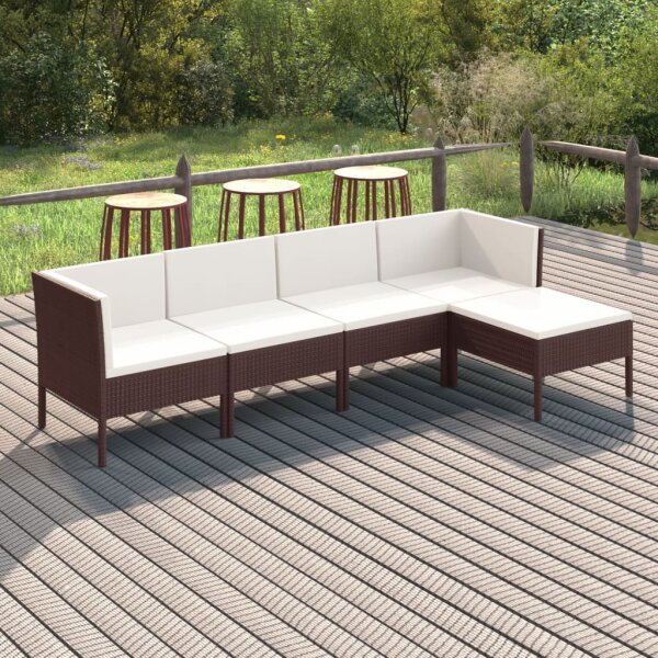 vidaXL 5-tlg. Garten-Lounge-Set mit Auflagen Poly Rattan Braun