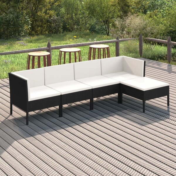 vidaXL 5-tlg. Garten-Lounge-Set mit Auflagen Poly Rattan Schwarz