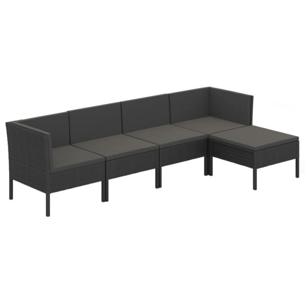 vidaXL 5-tlg. Garten-Lounge-Set mit Auflagen Poly Rattan Schwarz