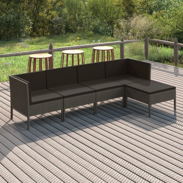 vidaXL 5-tlg. Garten-Lounge-Set mit Auflagen Poly Rattan Grau