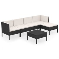 vidaXL 6-tlg. Garten-Lounge-Set mit Auflagen Poly Rattan Schwarz