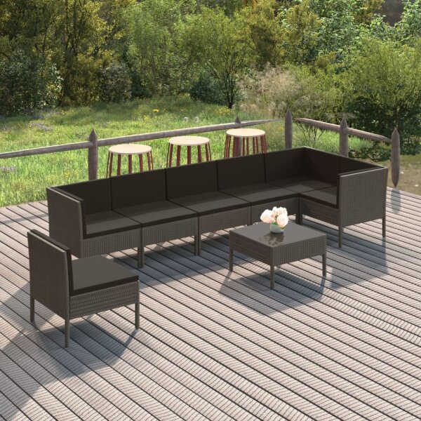 vidaXL 8-tlg. Garten-Lounge-Set mit Auflagen Poly Rattan Grau