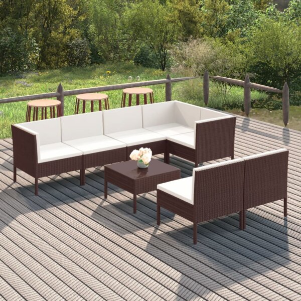 vidaXL 8-tlg. Garten-Lounge-Set mit Auflagen Poly Rattan Braun