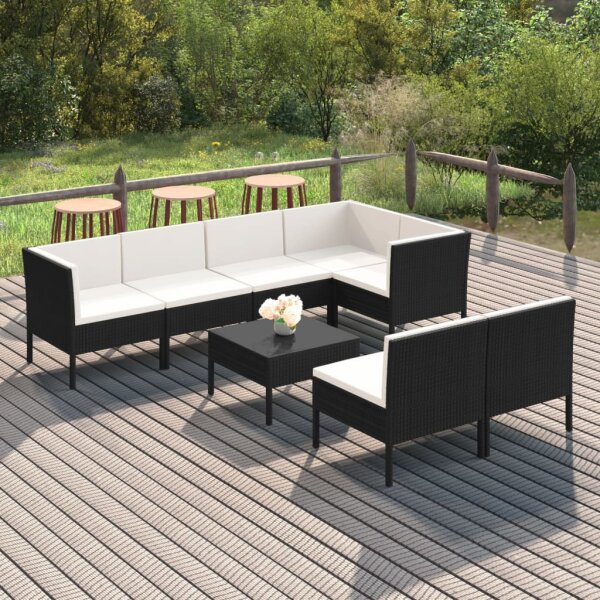 vidaXL 8-tlg. Garten-Lounge-Set mit Auflagen Poly Rattan Schwarz