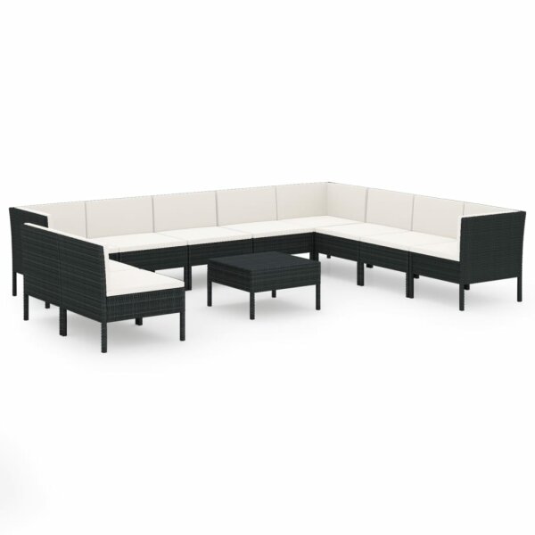 vidaXL 11-tlg. Garten-Lounge-Set mit Auflagen Poly Rattan Schwarz