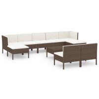 vidaXL 10-tlg. Garten-Lounge-Set mit Auflagen Poly Rattan Braun