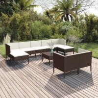 vidaXL 10-tlg. Garten-Lounge-Set mit Auflagen Poly Rattan Braun