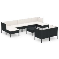 vidaXL 10-tlg. Garten-Lounge-Set mit Auflagen Poly Rattan Schwarz