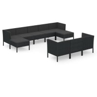 vidaXL 10-tlg. Garten-Lounge-Set mit Auflagen Poly Rattan Schwarz