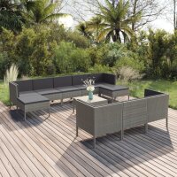 vidaXL 11-tlg. Garten-Lounge-Set mit Auflagen Poly Rattan...