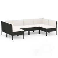 vidaXL 6-tlg. Garten-Lounge-Set mit Auflagen Poly Rattan Schwarz