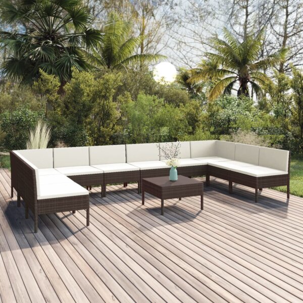 vidaXL 11-tlg. Garten-Lounge-Set mit Auflagen Poly Rattan Braun