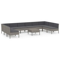 vidaXL 11-tlg. Garten-Lounge-Set mit Auflagen Poly Rattan...