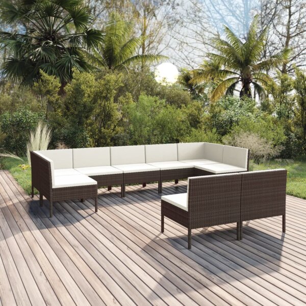 vidaXL 9-tlg. Garten-Lounge-Set mit Auflagen Poly Rattan Braun