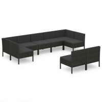 vidaXL 9-tlg. Garten-Lounge-Set mit Auflagen Poly Rattan Schwarz