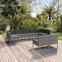 vidaXL 9-tlg. Garten-Lounge-Set mit Auflagen Poly Rattan Grau