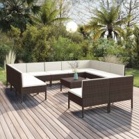 vidaXL 12-tlg. Garten-Lounge-Set mit Auflagen Poly Rattan...