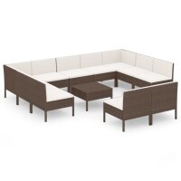 vidaXL 12-tlg. Garten-Lounge-Set mit Auflagen Poly Rattan...