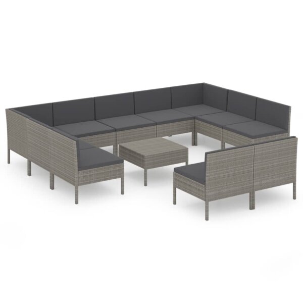 vidaXL 12-tlg. Garten-Lounge-Set mit Auflagen Poly Rattan Grau