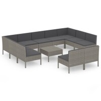 vidaXL 12-tlg. Garten-Lounge-Set mit Auflagen Poly Rattan...