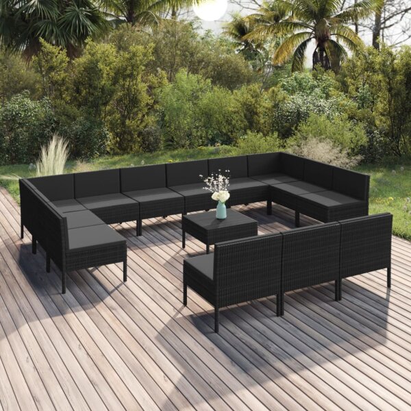 vidaXL 14-tlg. Garten-Lounge-Set mit Auflagen Poly Rattan Schwarz