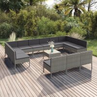 vidaXL 14-tlg. Garten-Lounge-Set mit Auflagen Poly Rattan Grau