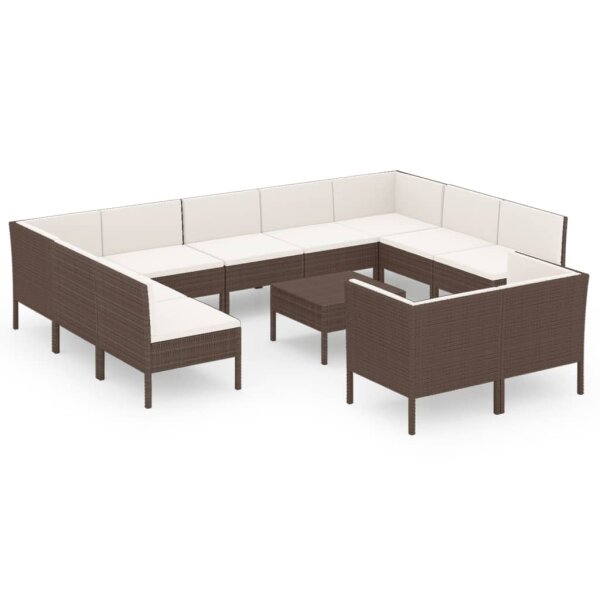 vidaXL 12-tlg. Garten-Lounge-Set mit Auflagen Poly Rattan Braun