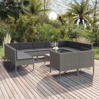 vidaXL 12-tlg. Garten-Lounge-Set mit Auflagen Poly Rattan...