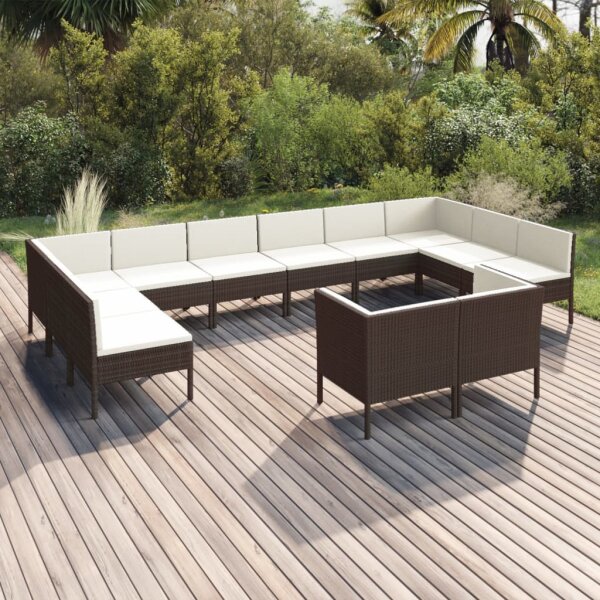 vidaXL 12-tlg. Garten-Lounge-Set mit Auflagen Poly Rattan Braun