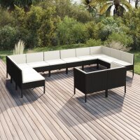 vidaXL 12-tlg. Garten-Lounge-Set mit Auflagen Poly Rattan...