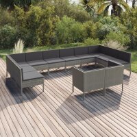 vidaXL 12-tlg. Garten-Lounge-Set mit Auflagen Poly Rattan...