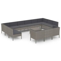 vidaXL 14-tlg. Garten-Lounge-Set mit Auflagen Poly Rattan Grau