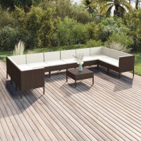 vidaXL 11-tlg. Garten-Lounge-Set mit Auflagen Poly Rattan Braun