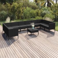 vidaXL 11-tlg. Garten-Lounge-Set mit Auflagen Poly Rattan Schwarz