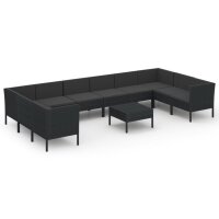 vidaXL 11-tlg. Garten-Lounge-Set mit Auflagen Poly Rattan Schwarz