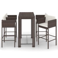 vidaXL 5-tlg. Gartenbar-Set mit Kissen Poly Rattan Braun