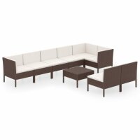 vidaXL 9-tlg. Garten-Lounge-Set mit Auflagen Poly Rattan Braun