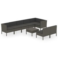 vidaXL 9-tlg. Garten-Lounge-Set mit Auflagen Poly Rattan Grau