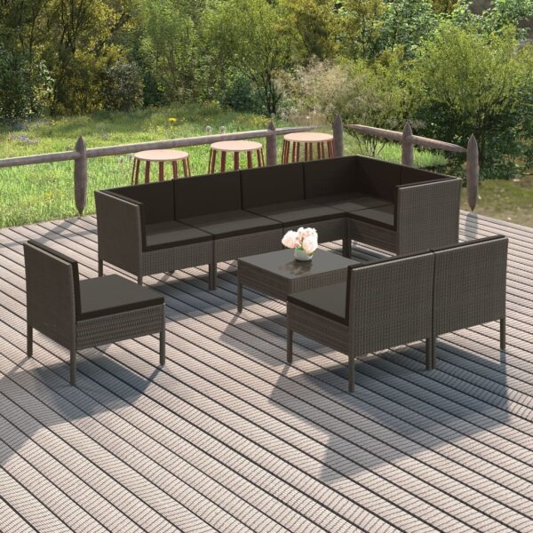 vidaXL 9-tlg. Garten-Lounge-Set mit Auflagen Poly Rattan Grau