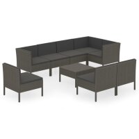 vidaXL 9-tlg. Garten-Lounge-Set mit Auflagen Poly Rattan Grau