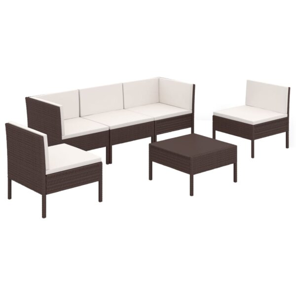 vidaXL 6-tlg. Garten-Lounge-Set mit Auflagen Poly Rattan Braun