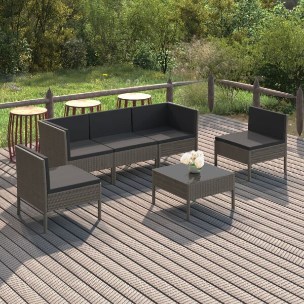 vidaXL 6-tlg. Garten-Lounge-Set mit Auflagen Poly Rattan Grau