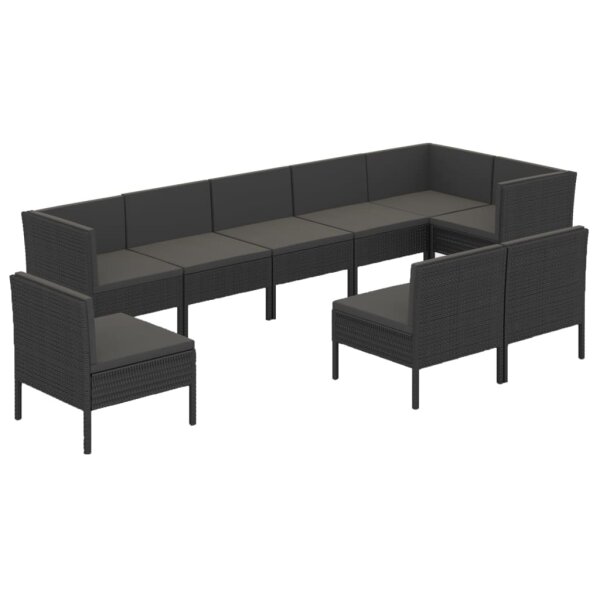 vidaXL 9-tlg. Garten-Lounge-Set mit Auflagen Poly Rattan Schwarz