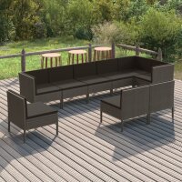 vidaXL 9-tlg. Garten-Lounge-Set mit Auflagen Poly Rattan Grau