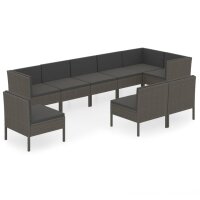 vidaXL 9-tlg. Garten-Lounge-Set mit Auflagen Poly Rattan Grau