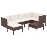 vidaXL 7-tlg. Garten-Lounge-Set mit Auflagen Poly Rattan Braun