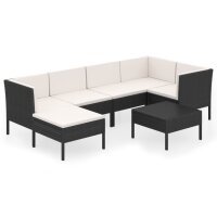 vidaXL 7-tlg. Garten-Lounge-Set mit Auflagen Poly Rattan Schwarz