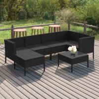 vidaXL 7-tlg. Garten-Lounge-Set mit Auflagen Poly Rattan Schwarz